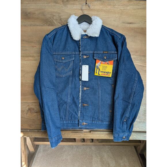 Wrangler Denim Jacket Mens Medium Blue Sherpa Lined Button Front 1074255PW NWT - Picture 1 of 5